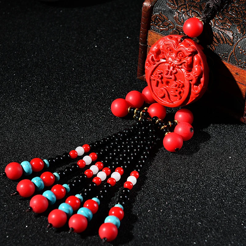 

Car Ornament Decoration Natural Cinnabar bodhisattva Pendant Auto Rearview Mirror Bless Safe trip wherever you go