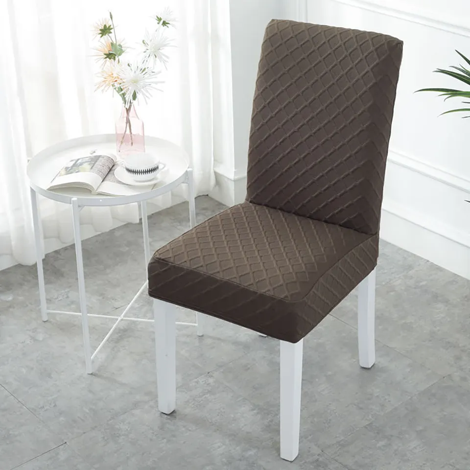 Double-layer Fabric Elastic Chair Cover For Kitchen/Wedding Stretch Chair Covers Spandex Dining Room Chair Cover With Back - Цвет: Dark coffee color