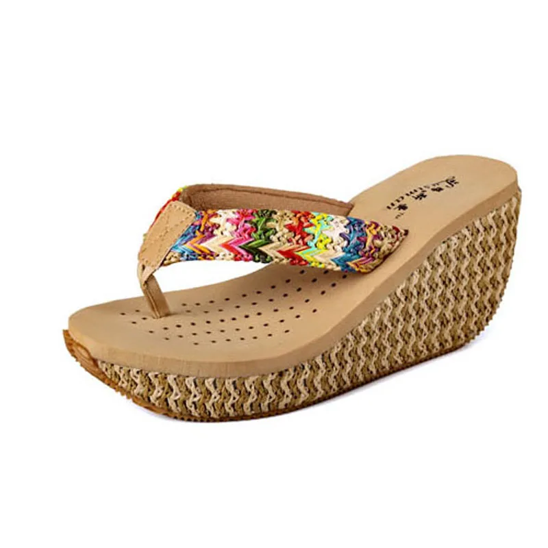 Hot Selling Women Wedge Beach Slippers Fashion Slip on Platform Wedges