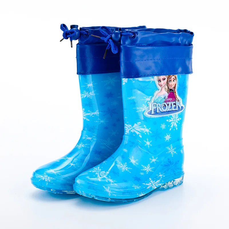 new Disney princess frozen children Plus velvet thick warm rain boots rubber shoes cartoon PVC girls water shoes size 32-38 - Цвет: A