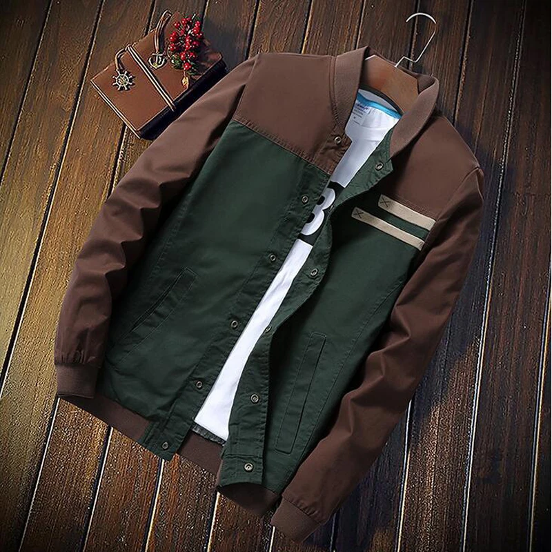 

Patchwork Jacket Men Spring Autumn Casual O Neck Collar Slim Fit Jackets Men's Streetwear College Baseball Uniform 5XL Coats