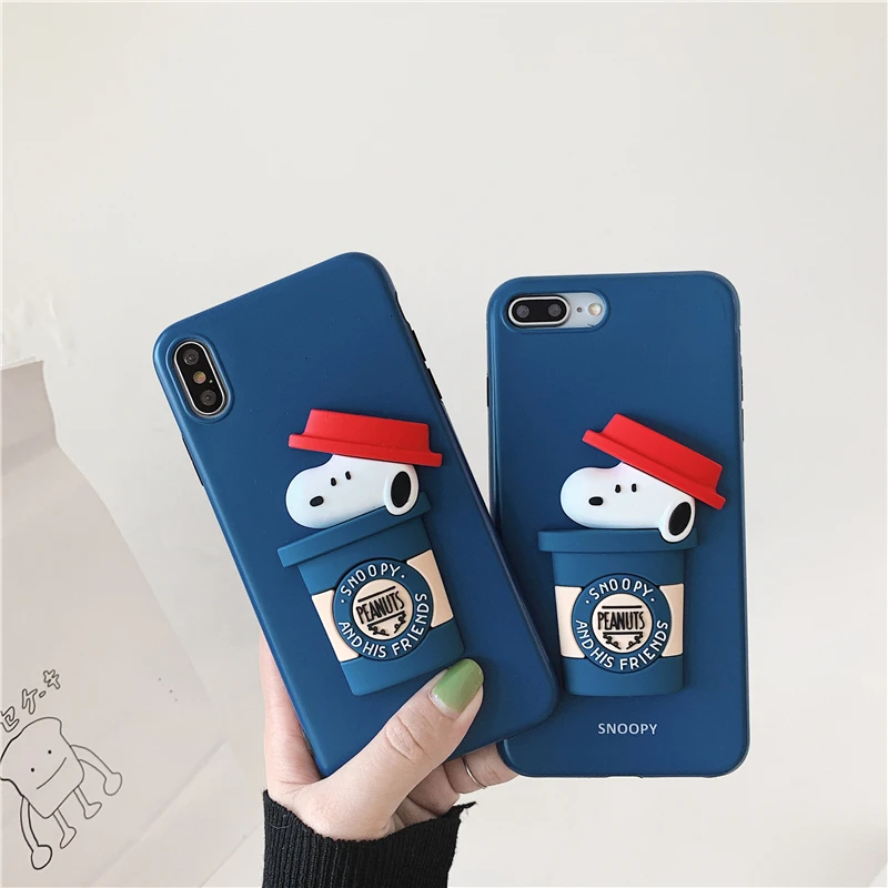 WTSZKL cartoon cute three-dimensional dog Snoopy pattern phone case for iphone X XS XR MAX 6 7 8 6s PLUS silicone back cover |