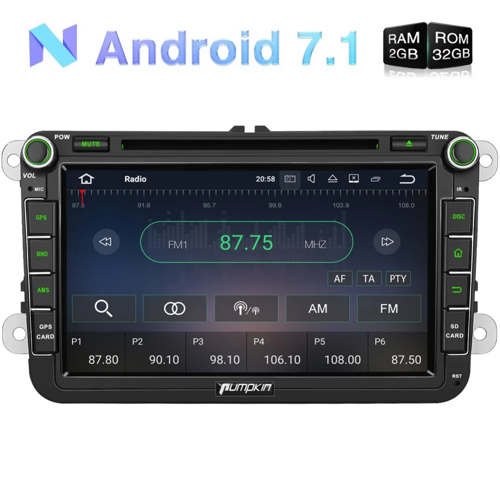 Pumpkin2 Din 8 &quotAndroid 7 1 Автомобильный мультимедийный dvd плеер для VW/Skoda/Golf gps навигация