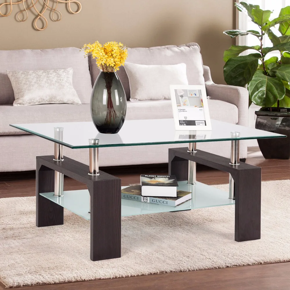 Giantex Rectangular Tempered Glass Coffee Table End Side Table with Shelf Home Furniture Living Room Furniture HW57279BN Giantex Rectangular Tempered Glass Coffee Table End Side Table with Shelf Home Furniture Living Room Furniture HW57279BN