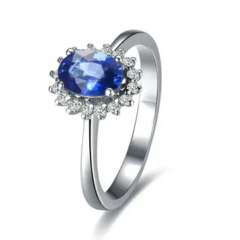 

GVBORI [Blue Danube]18K White Gold Blue Sapphire Gemstone Ring For Women Natural Diamond Wedding Ring sapphire big ring