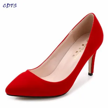 

Crossdresser zapatos Plus:35-44 spring/Autumn brand 2020 red 8cm thin heels women wedding pumps Suede pointed toe ladies shoes