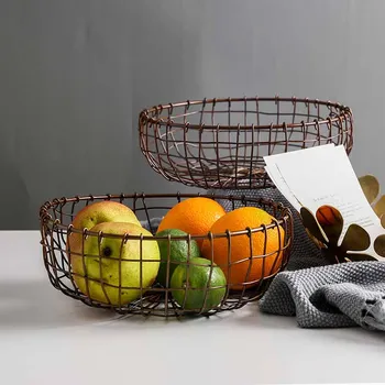 

Retro Copper Hand-woven Storage Basket Multi-function Baking Bread Fruit Sundries BasketS Desktop Home Decor Organizer
