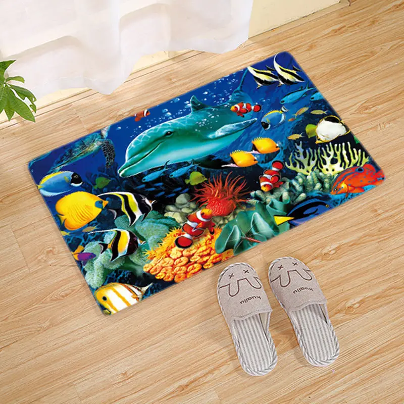 

3D Whale Print Entrance Anti-slip Doormat Flannel Kitchen Entrance Floor Rug Carpet Absorbent Outdoor Livingroom elpudo deurmat