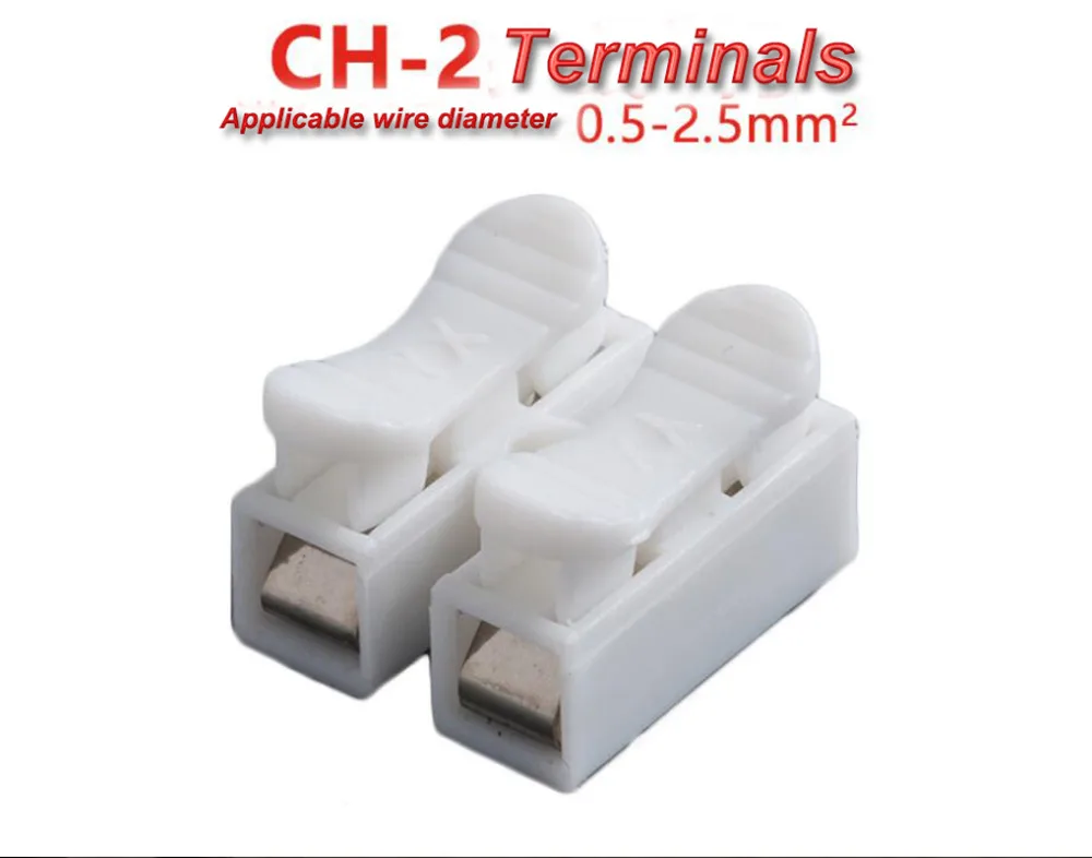 

200PCS New Push Type Quick Connector, CH-2 Wire Connector 2 position CH Terminal block LED Wiring Strip Special Wholesale