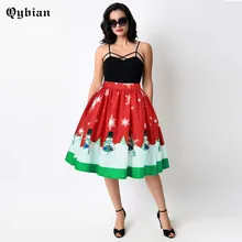 Qybian сезон: весна–лето Осенняя юбка Женская плиссированные Рождественские снежинки Печать юбка дамы saia богемный femal юбки вечерние