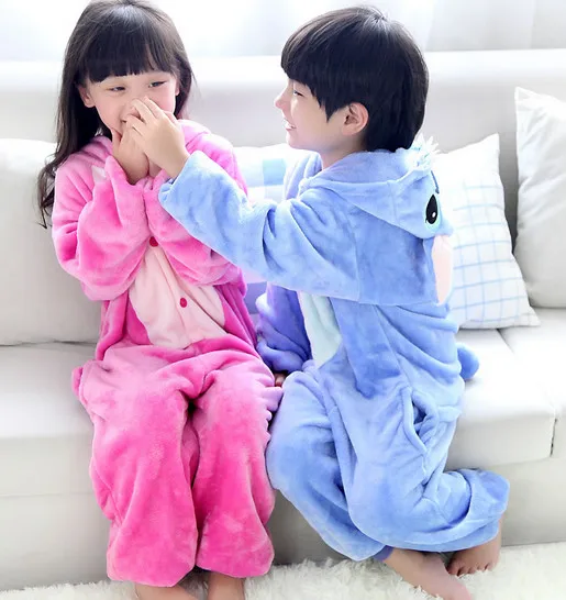 Unisex Kids Children Costume Cosplay Anime Animal Nightwear Onesie Sleepwear Blue Pink Stitch Party Halloween Pajamas