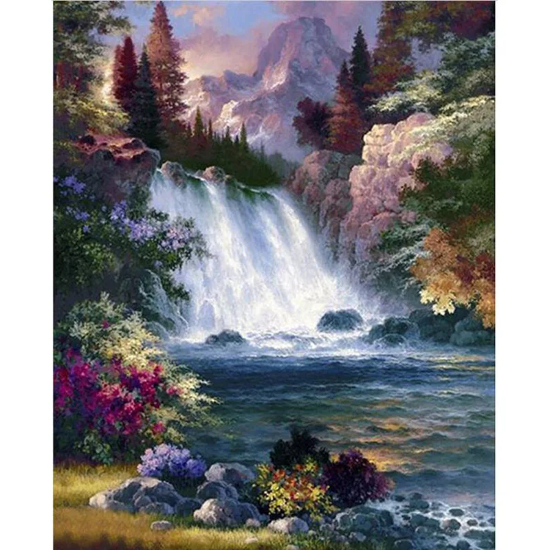 

5D Diy round Daimond Painting Cross-stitch Waterfall square Diamond Painting mosaic Rhinestones Embroidery Landscape gift v211