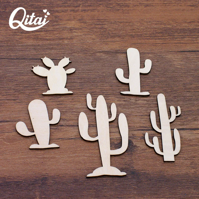 

QITAI Dropshipping 20 Pcs/set Wood Maid DIY Craft Cactus Shape Wooden Decoration ornamentation Gift Wall Sticks Home Decor WF304