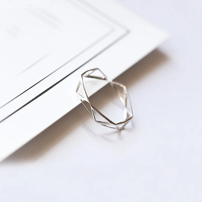 simple geometric ring 100% Sterling 925 silver Jewelry Vintage Adjustable rings for women girl gift