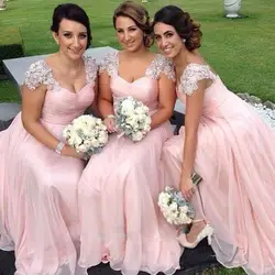 2019 Потрясающие платья подружек невесты Румяна розовое платье подружки невесты для свадебной вечеринки с рукавами-крылышками и
