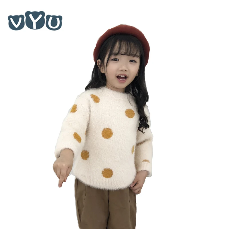 

2018 Autumn Winter Kids Girls Dots Sweater Children Fur Tops Warm Knitted Kids Pullover Casual Cute Kids Clothes 2~10Y