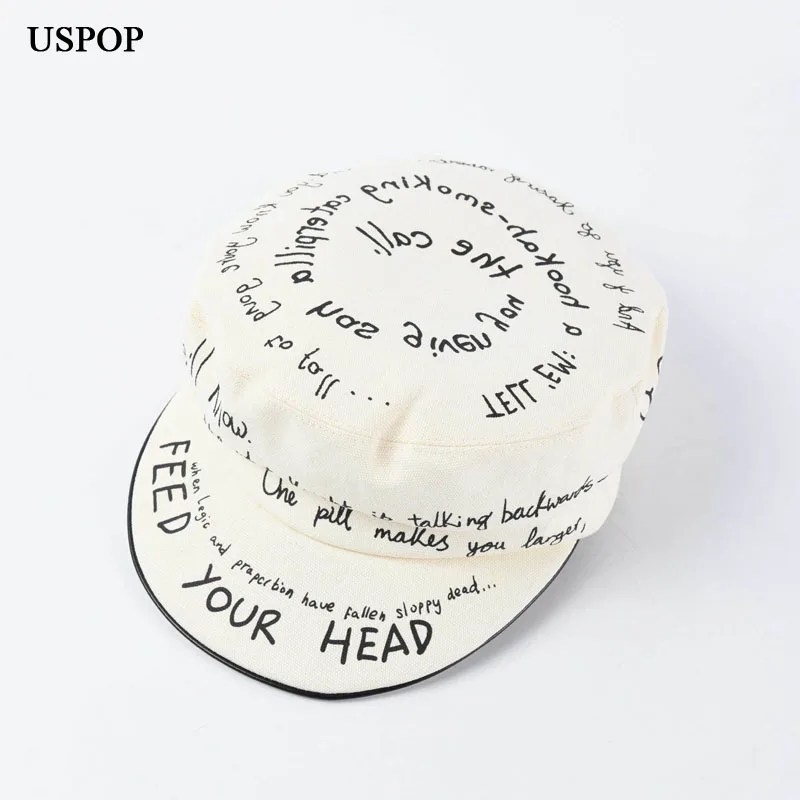 USPOP/ новые осенние шапки из хлопка с надписью «newsboy», граффити, с мягкими полями, козырек, модная кепка с плоским верхом, военные кепки, восьмиугольные шляпы