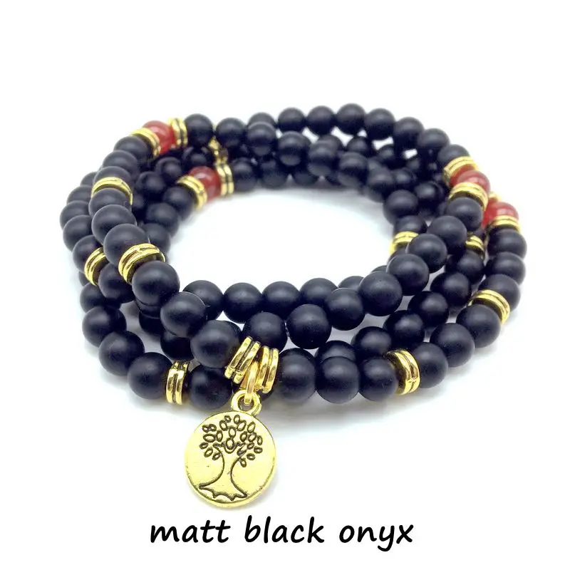 black onyx bead mala bracelet necklace_
