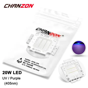 20W LED Light Bulb Lamp UV Ultraviolet 405nm 30-34V 600mA High Power 20 W Watt Purple Ultra Violet Chip Integrated 20Watt COB