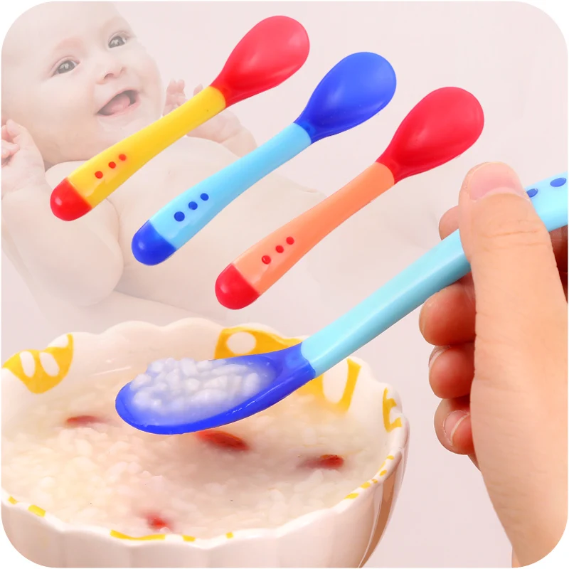 

1 Set Baby Temperature Sensing Spoon and Fork, Safety Silicone Feeding Flatware Baby Feeder Utensils Feeding Spoon Tableware