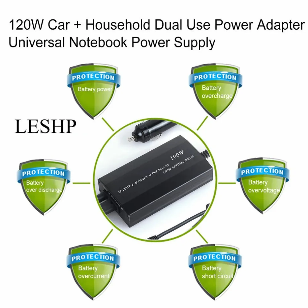 LESHP, 120 Вт, автомобильное зарядное устройство, двойной адаптер питания, многофункциональное зарядное устройство для ноутбука, универсальный источник питания, штепсельная вилка европейского стандарта