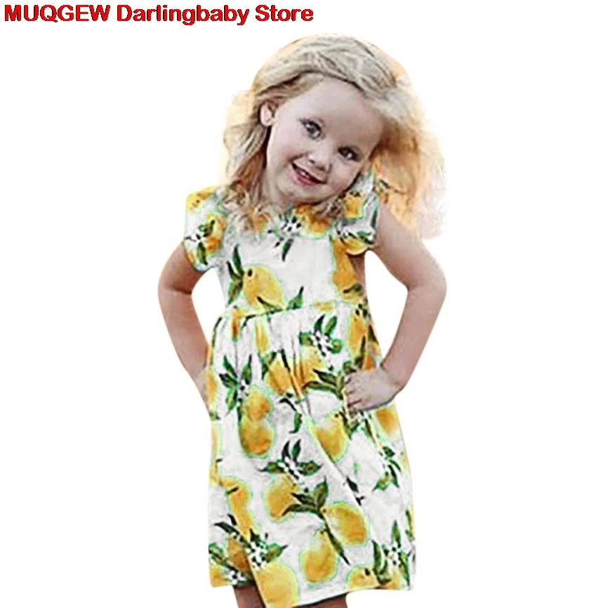 Toldder Infant Newborn Baby Girls Lemon Printed Backless Princess Dress
