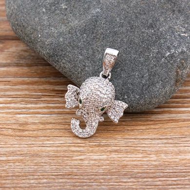 Pendant-Silver Лидер продаж, милое CZ колье с кулоном в форме слона и кулоны золотого цвета с кубическим цирконием для женщин и девочек, счастливые ювелирные изделия на день рождения, подарок на год - Окраска металла: Pendant-Silver