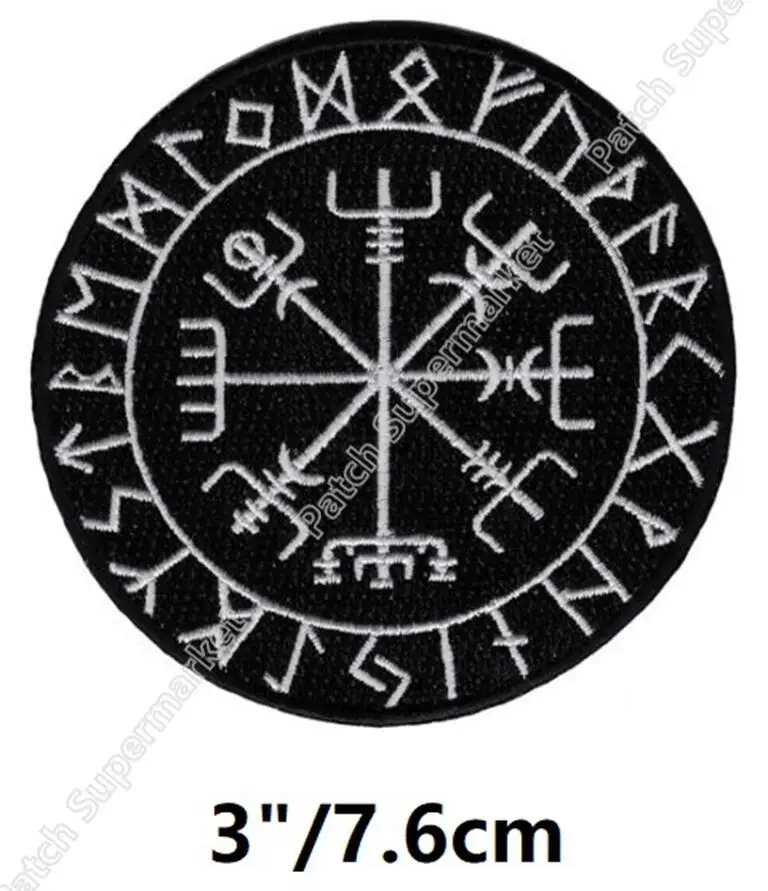 Norse Viking Compass Rune Embroidered Iron On Patches Halloween Costume DIY