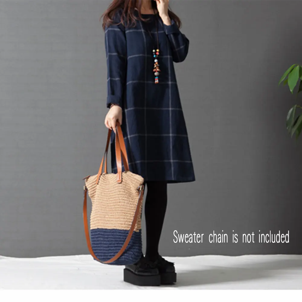 

Casual Soft Cotton Office Long Sleeve Dress Breathable Pullover Holiday Leisure Dress M-2XL Party Lady