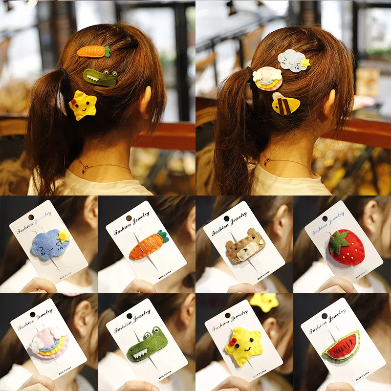 

NEW Kids Hair Accessories Headwear 4Pcs/Set fruit cotton Strawberry Hairpins Cartoon Mermaid Horse Rainbow Hair Clip for Girl