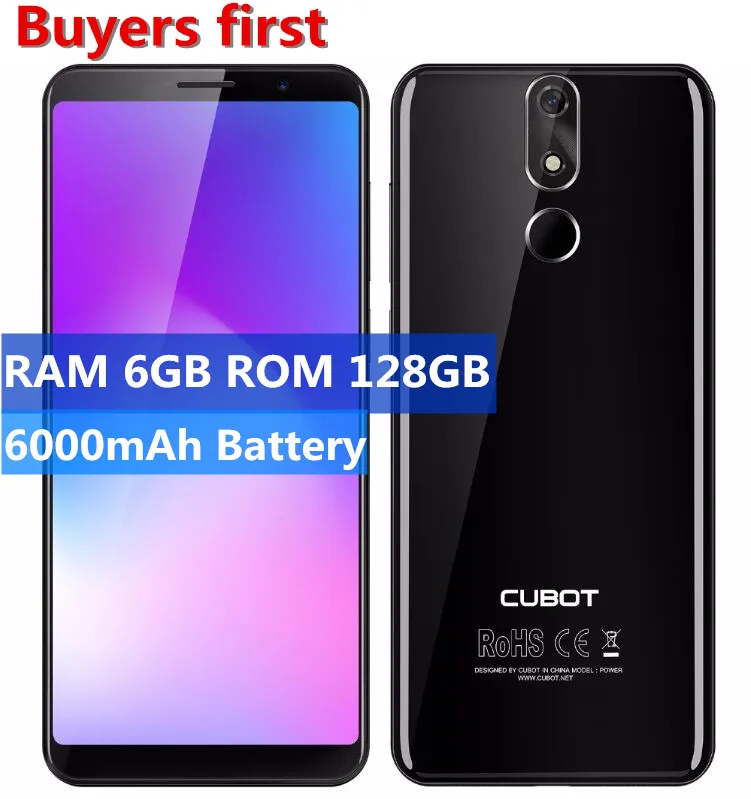 

Cubot Power Android 8.1 MT6763 Octa Core Mobile Phone 2160*1080 5.99"FHD 6GB RAM 128GB ROM 6000mAh 4G LTE Fingerprint SmartPhone