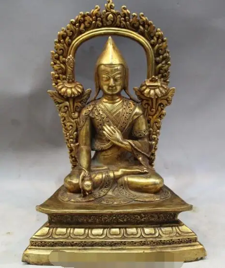 

S5099 11 Tibet Buddhism Bronze 24K Gold Je Tsongkhapa Buddha Master Guru Statue