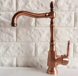 Antique Red Copper Brass Bathroom Kitchen Basin Sink Faucet Mixer Tap Swivel Spout Single Handle One Hole Deck Mounted mnf417
