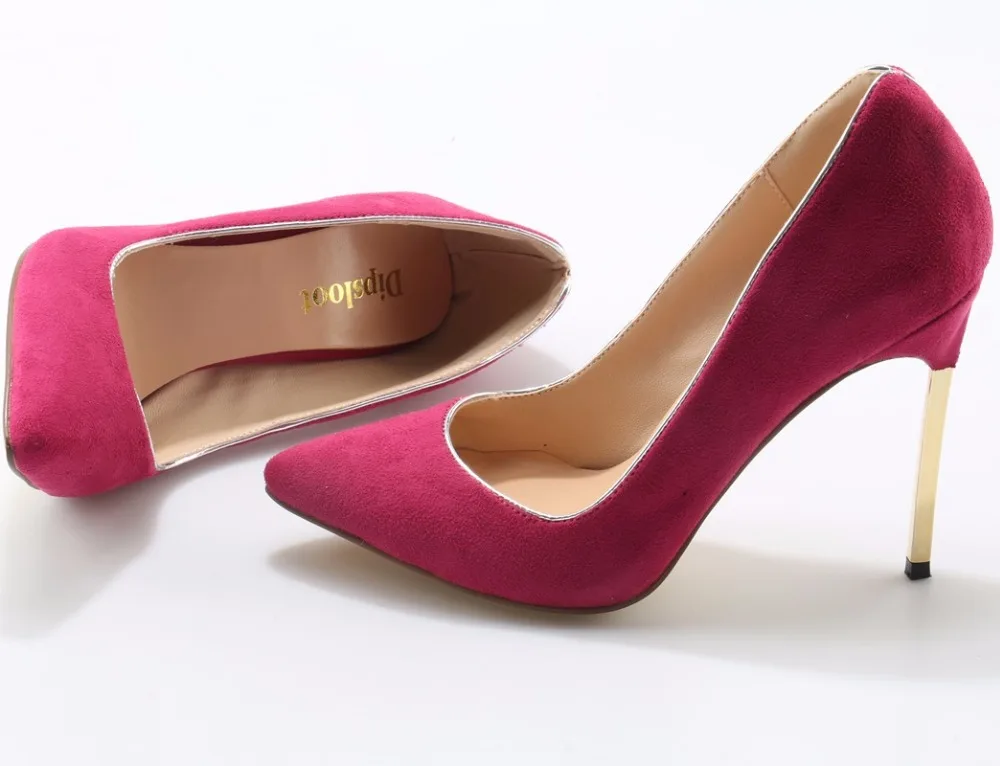 Hot Pink Faux Suede Leather Ladies Sexy High Heels Gold Rim Blade Heel Stiletto Shalow Slip On Pumps Dress Shoes | Обувь