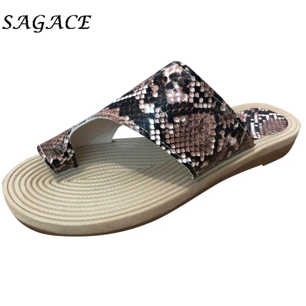 

SAGACE Shoes Women leather flat sandals snake print Open Toe shoes rubber beach sandals summer slippers ladies casual sandals