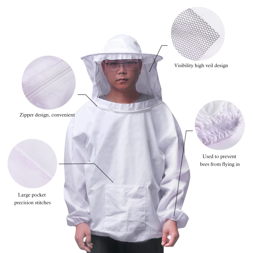 Houkiper 4 шт./компл. Пчеловодство костюм набор инструментов дышащие белые Пчеловодство куртка+ пчела кисти+ подъемник+ перчатки Комплект оборудования