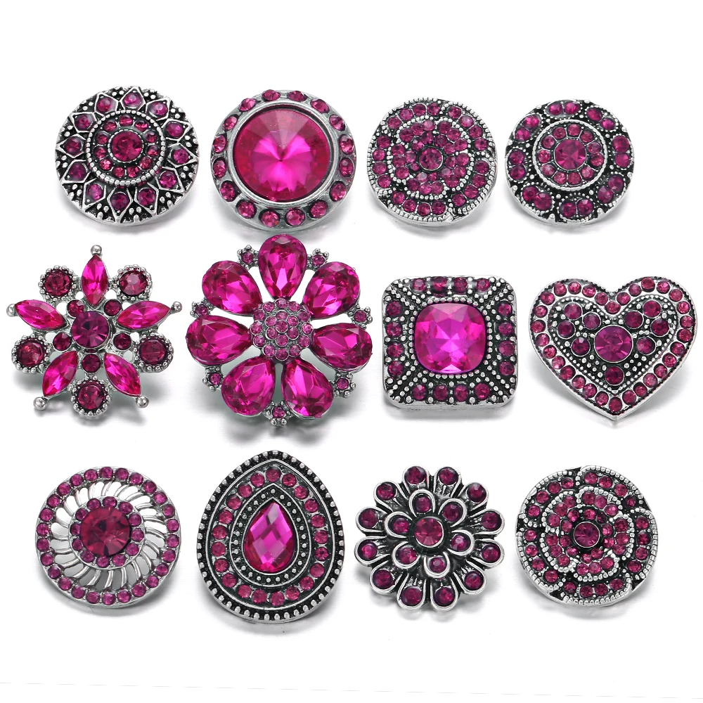 

10pcs/lot 2019 New Snap Jewelry 18mm Snap Buttons Mixed Rose Red Crystal Rhinestone Flowers Metal Snaps for Snap Button Bracelet