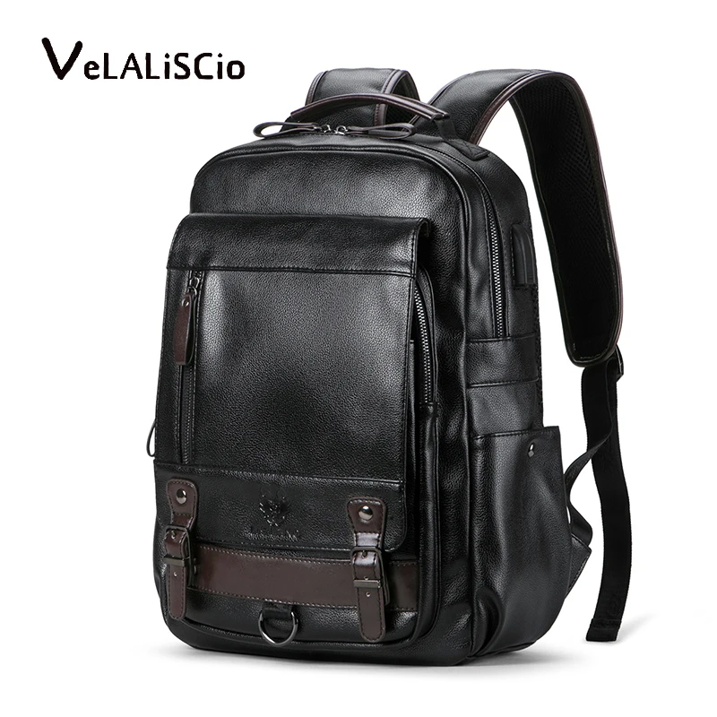 Backpack Leather Men Laptop Travel 15inch Waterproof USB College Bookbag mochila hombre | Багаж и сумки