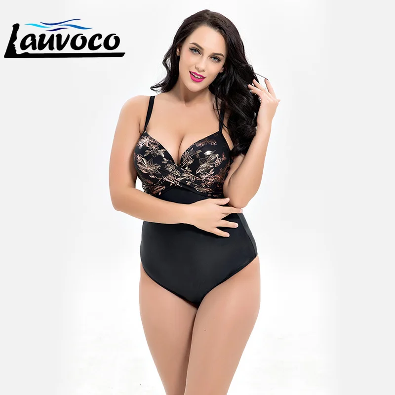 

Plus Size Swimwear Women One Piece Floral Print Push Up Swimming Suit Big Size Ladies Halter Fat Swimsuit Large Cup Monokini