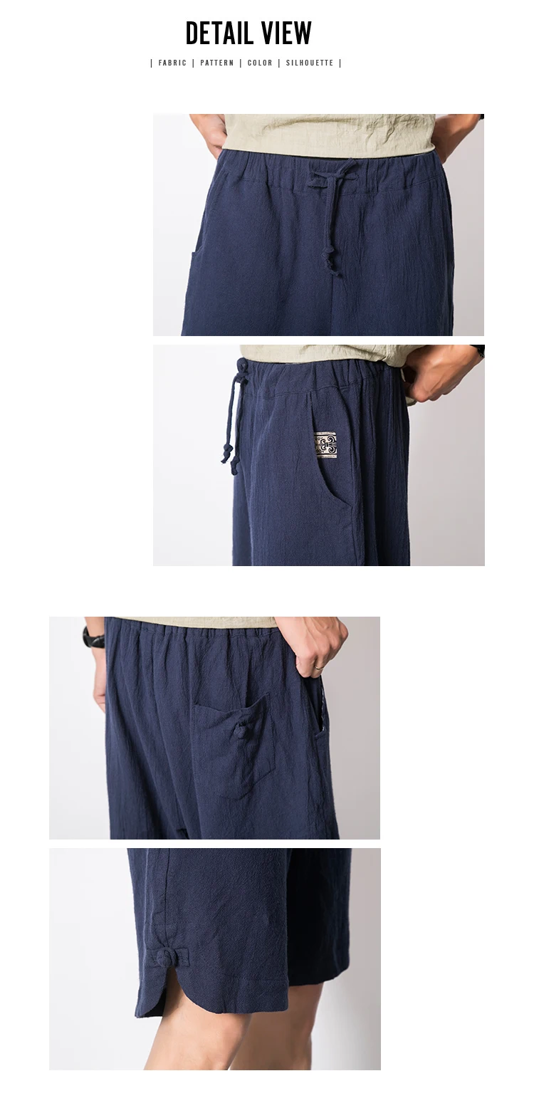 Для Мужчин's хлопковые льняные свободные Шорты Летний китайский стиль пластина пряжки большие размеры сплошной цвет шорты для пляжного досуга Для мужчин SB009