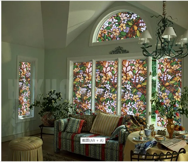 

Stained glass film Magnolia etched Glass Window Privacy Film Textured/Stained Effect Floral Security Static Clings 60x100cm