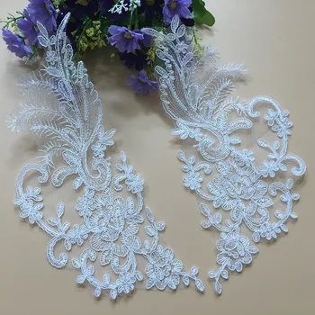 

1Pair Floral Corded Wedding Motif Bridal Wedding Decoration Neckline Neck Collar Lace Applique Trim Free Shipping