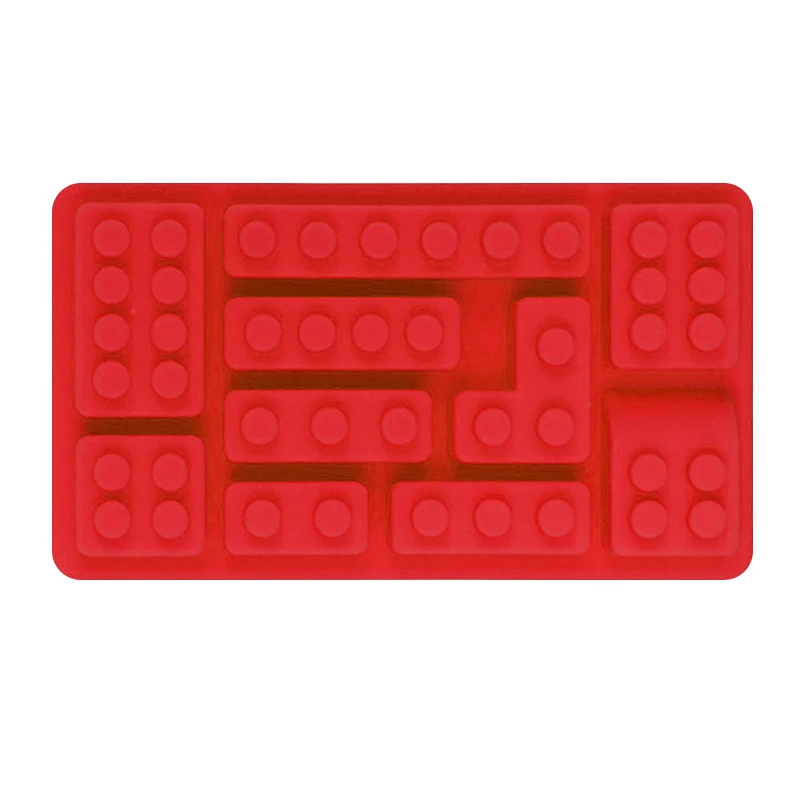 1 шт набор 10 отверстий строительный блок кирпич силиконовая форма прямоугольная помадка силиконовый инструмент для торта шоколадная форма лоток с формой для кубиков льда - Color: Red
