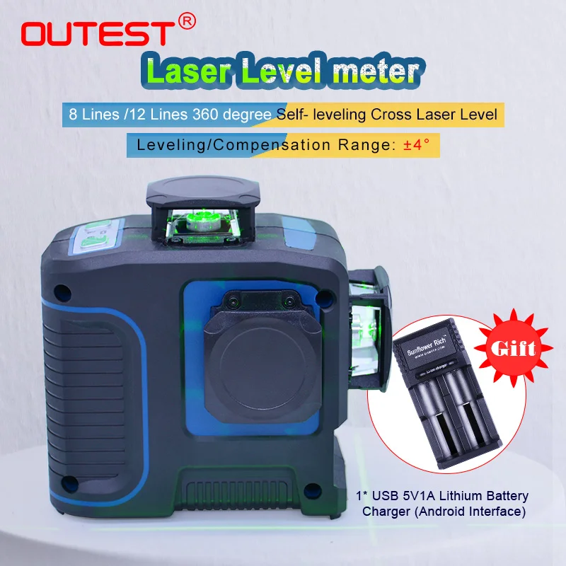 

OUTEST 12 Lines/8 Lines 3D Green Laser Level Self-Leveling 360 Degre Horizontal And Vertical Cross Lines Green Laser Beam Line