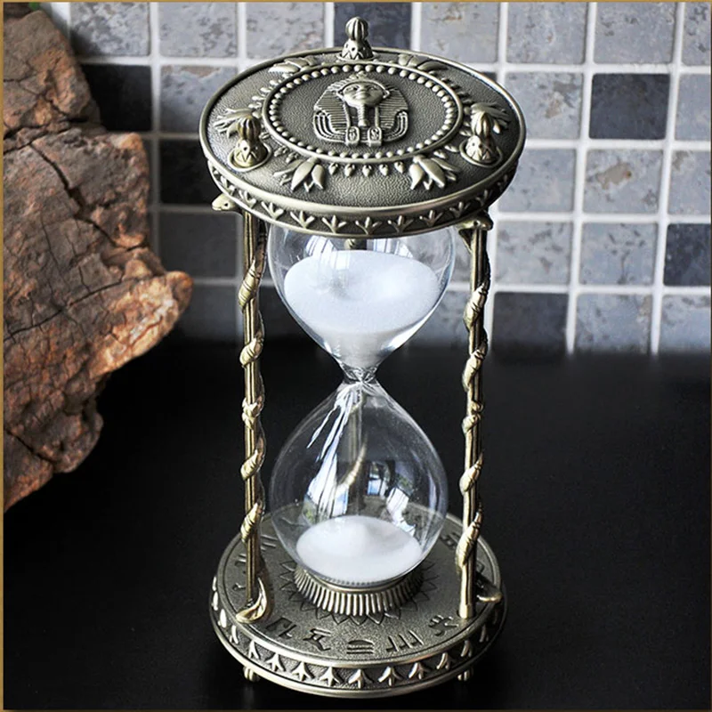 Vintage Egypt Tutankhamun Hourglass with 30-Minute Sand Timer, Metal Home Decor Desktop Watch, and Timer Gift image 2
