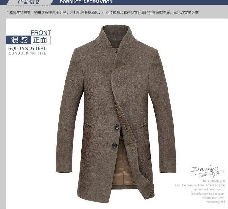 Мужское шерстяное пальто, зауженное мужское длинное пальто средней длины и однотонные куртки мужские Manteau Homme Пальто Зимняя мужская шерстяная куртка