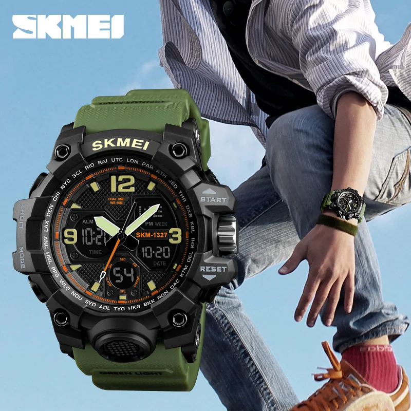 Men Sports Watches SKMEI Brand Double Time Electronic Quartz Watch Watwrproof Military Wrist watche