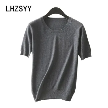 

LHZSYY Spring New Women's Cashmere Sweater O-Collar Solid color Fashion Short-sleeved Shirt Slim Wool Knit Pullover Soft Short