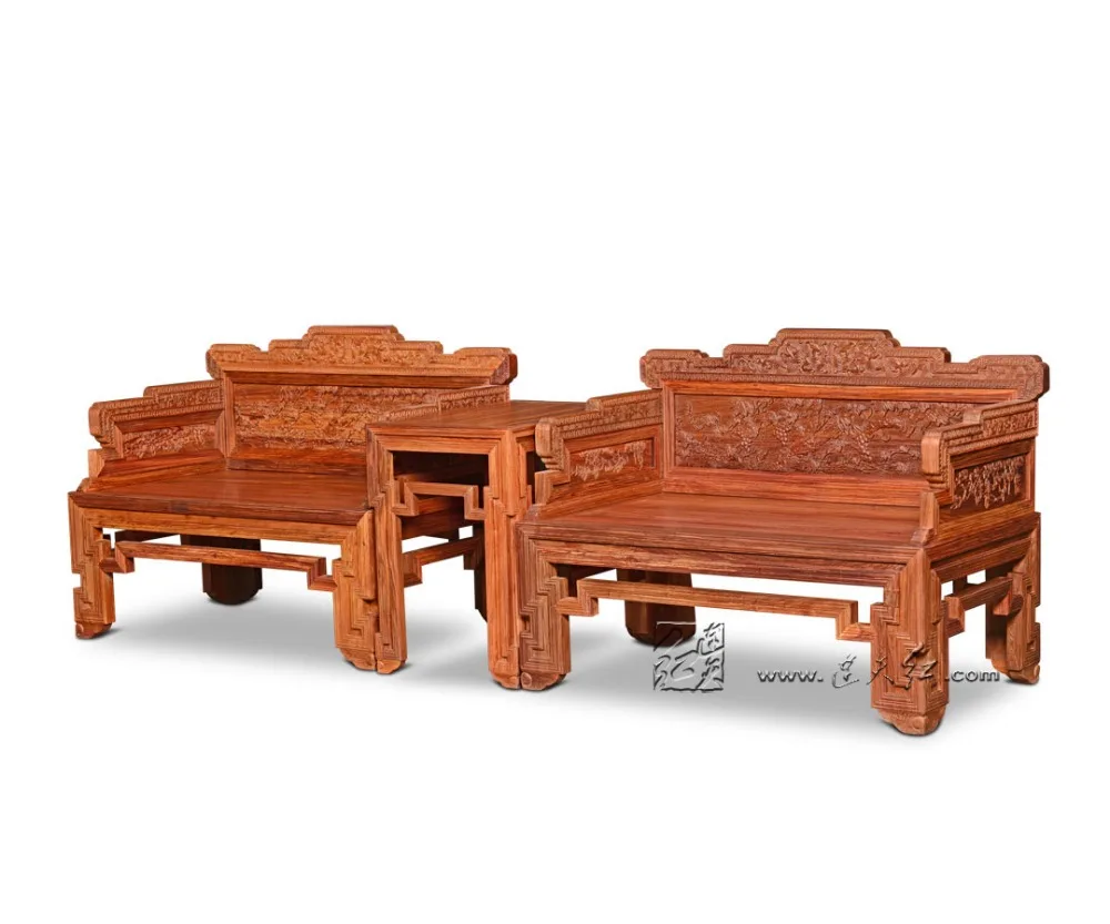 Redwood Furniture Set 2 King Throne and 1 Small Tea table Solid Wood Living Room Backed Armchair Chairs Coffee Desk Set Rosewood