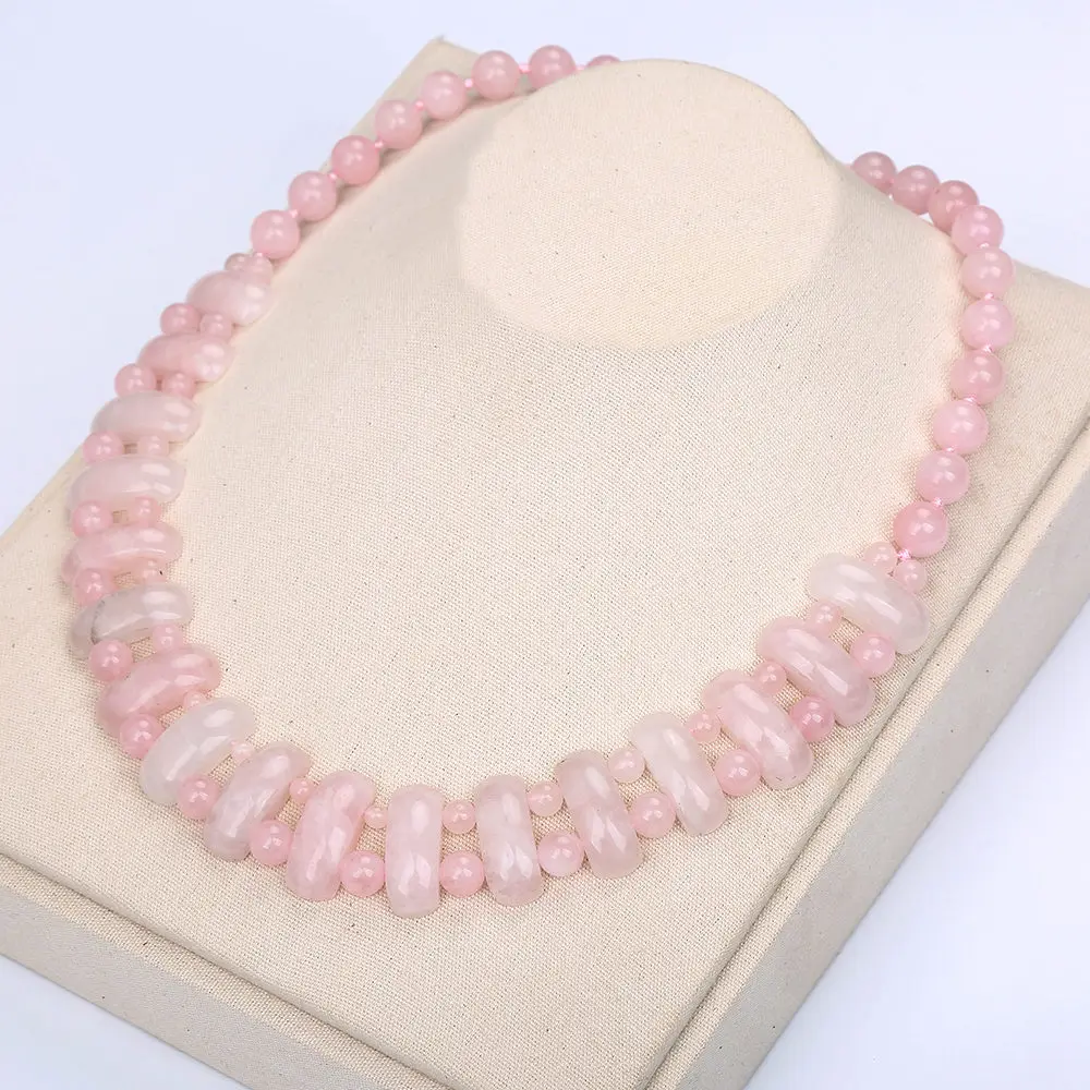 Rose Quartz Women's Necklace Natural Stone Pink Crystal Beads Sweet
